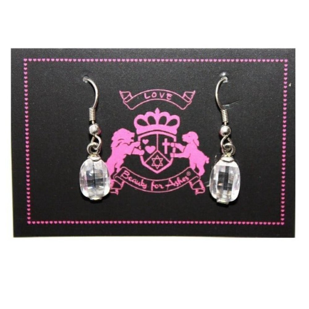 1 1/4" Long Clear Faceted Cubic Zirconia Drop Silver Fish Hook Style Earrings